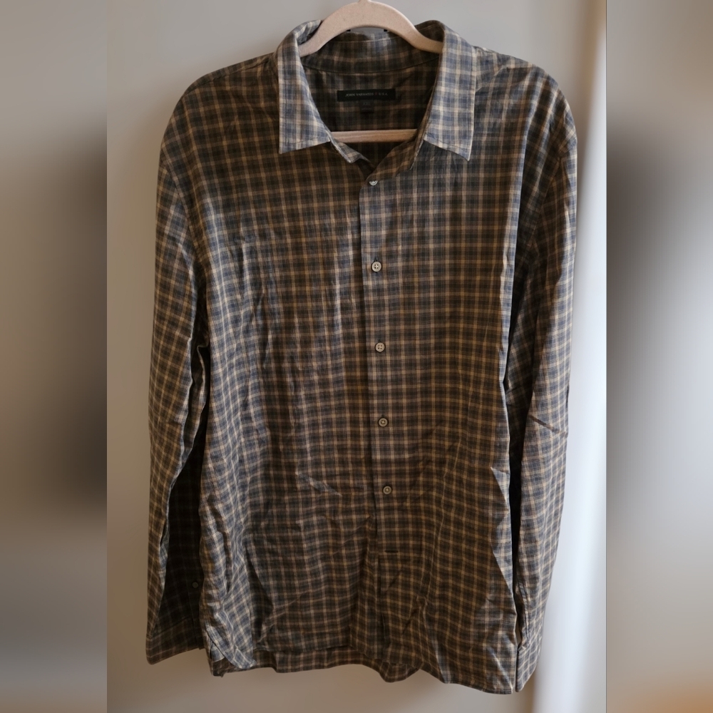 John Varvatos Black and Brown Plaid Casual Shirt